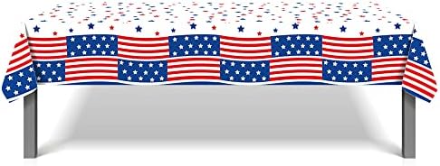 NA 4 ביולי שולחן שולחן, 2 יח 'מפת שולחן דגל אמריקאי, שולחן פלסטיק דגל אמריקאי מכסה מפות פטריוטיות לאספקת מסיבות, תפאורה ליום ותיקי הזיכרון לעצמאות, 54 x 87 אינץ'