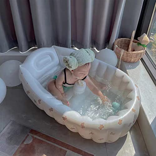 Longzhuo מתנפח אמבטיה לתינוקות, בית דפוס מעודן בית חמוד טיול ניידים אמבטיה מתקפלת אמבטיה מומלצת גיל 3 עד 12 חודשים אגן מקלחת