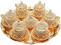 כוסות קפה אספרסו טורקיות באדנג, קריסטל, צבע זהב, כוסות קפה יווניות ערבית עות'מאנית, קומקום, יוור, סט של 6