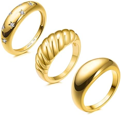 ג ' יניארי מצופה זהב 18 קראט קרואסון קלוע חותם מעוות טבעת כיפה שמנמנה לערום להקת כוכבים לנשים וגברים הצהרת טבעת נישואין תכשיטים מינימליסטיים גודל 5 עד 10