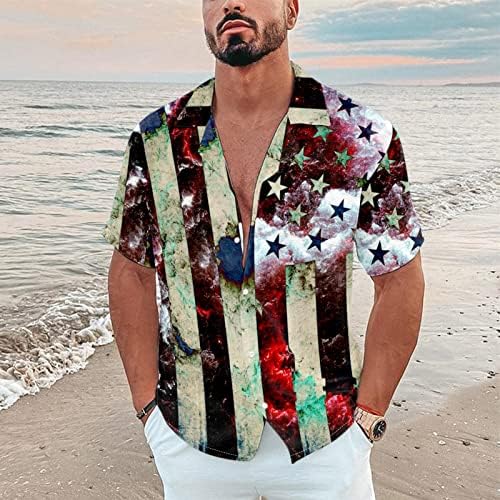 HDDK 4 ביולי יולי כפתור מזדמן לגברים במורד חולצות קיץ שרוול קצר פטריוטי פטריוטי מתאים לחוף מזדמן חוף הוואי