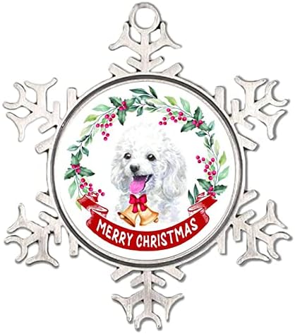 Merrychristmas כלב חיות מחמד 2022 קישוטי עץ חג המולד 2022 זר ירק כלב חג המולד צורת פתית שלג קישוט מתכת קישוט פרח חג חג המולד זר כלב כלב מתנות מתנות מזכרת