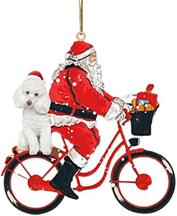 Hevirgo Santa Dicking מעצבת קישוטים לחג המולד, סנטה על אופניים, צלמיות אספנות, סנטה וכלב על אופניים, תליית תפאורה בסגנון חג המולד בסגנון חג המולד ווידג'ט תלוי באקריליק לבית 8