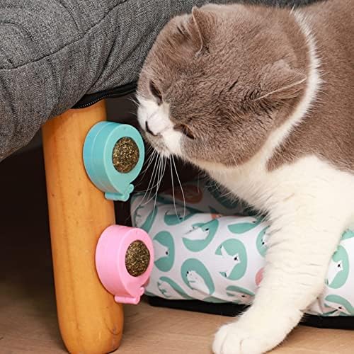 צעצועי קיר קטניפ פורפיט, כדורי קטניפ אכילים מסתובבים 360 מעלות לחתולים, ניקוי שיניים שיניים חתול כדור צעצוע חתול פינוקי קיר, קל להתקנה על הקיר או הרצפה תכלת