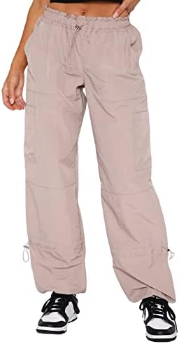 מכנסי מטען למותניים נמוכות לנשים צבע מוצק מזדמן בצבע הרג'וקו וינטג