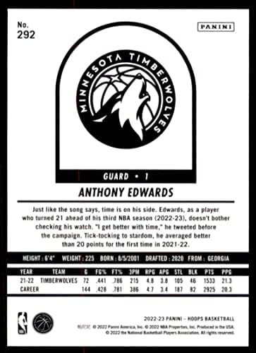 2022-23 Panini NBA Hoops 292 Anthony Edwards NM-Mt Minnesota Timberwolves כרטיס מסחר בכדורסל NBA