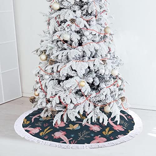 דפוס וקטור חמוד של אקסולוטל דפוס עץ חג המולד מחצלת חצאית עץ עץ עץ עם גדילים לקישוט חג המולד של מסיבת חג 48 x48
