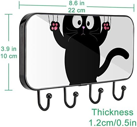 חתול שחור מצויר עם קיר מעיל הדפסת שריטות קיר קיר, מתלה מעיל כניסה עם 4 חיבור לעיל מעיל גלימות מארנק חדר אמבטיה כניסה לסלון