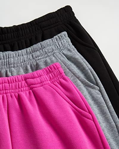מכנסי טרנינג של בנות איילנד - 3 חבילות מכנסיים ריצה פעילים עם כיסים - מכנסי טרנינג ביצועים לבנות