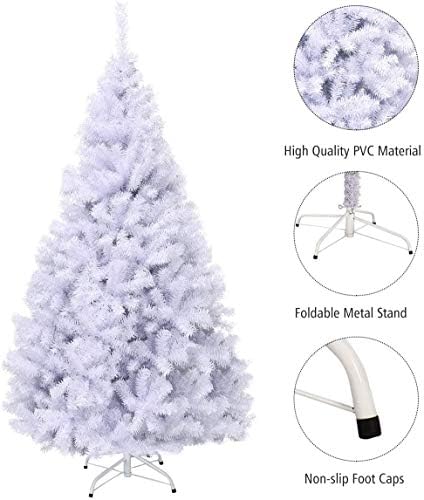 Jgusvyt לבן מלא מלאכותי עץ חג המולד פרימיום אשוחית עץ חג המולד עם עץ מתכת עמד