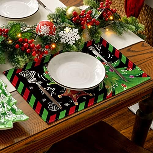 מצב ארטואיד פסים בצבעי מים כוכב מפיות עץ חג המולד סט של 4, 12 על 18 אינץ ' מחצלות שולחן חורף עונתיות לקישוט אוכל למטבח למסיבה