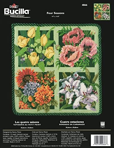 בוצ 'ילה 2002 ארבע עונות פרחוני רקמה ערכת 4866 עוצב על ידי ננסי רוסי עונתי פרח זר תמונה כרית