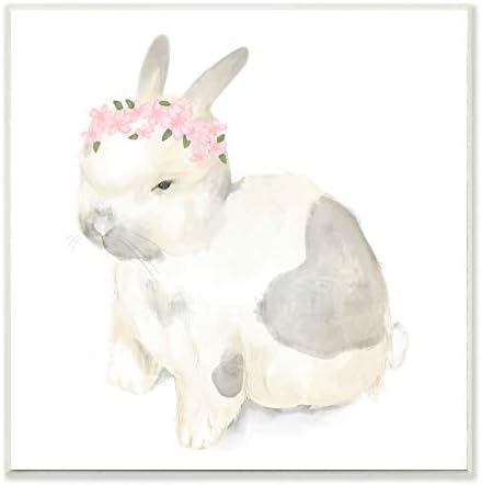 תעשיות סטופל ישנוני כתר פרחוני ארנב איור משתלה בעלי חיים, עיצוב על ידי דפנה פולסלי לוח קיר, 12 על 12, אפור