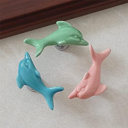 צבעוני דולפין ידיות קרמיקה מגירת ידית מושך ילדים מלביש ידית למשוך מטבח ארון דלת ידית ילד כחול ירוק -