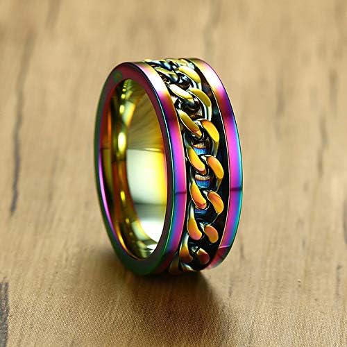 טבעת נירוסטה טיטניום טבעת שרשרת מסתובבת טבעת ספינר מסתובבת טבעת נישואין ליום הולדת לגברים אירוסין יום אבות גודל 11 צבע מקצועי מעובד 8 * 2 סנטימטר