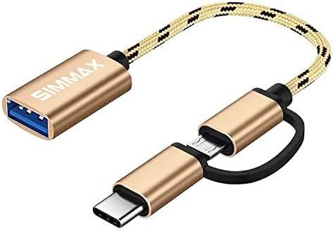 Simmax 2-in-1 USB C/Micro ל- USB מתאם, USB C ל- USB 3.0, USB ל- Android OTG מתאם כבל זהב