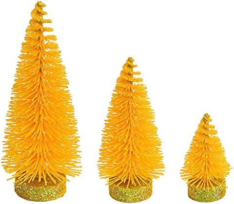 ויקרמן 3 -5 -7 נצנצים צהובים אורן סגלגל עץ חג המולד מלאכותי, סט של 3 - סט עץ חג המולד פו - תפאורה ביתית מקורה עונתית