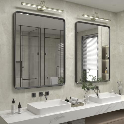 Golomo 22x30 אינץ 'שחור מט ממוסגר מראה לחדר אמבטיה, מראה מלבן מעוגל, מראה יהירות אמבטיה לקיר, אנטי-רוסט, אטום