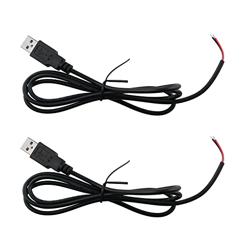 DGZZI 2PCS 24AWG צמה USB 2 חוט USB 2.0 כבל 3.3 רגל כבל זכר USB 5V 5A כבל חשמל תקע USB שחור