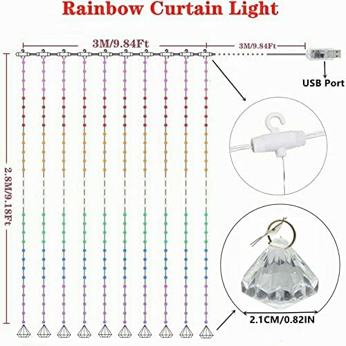 אנגנואן 280 אורות וילון קשת לחדר שינה לשלט רחוק 8 מצבים אורות פיות מופעלים על ידי USB לבנות מקורות לילדים עיצוב חדר, מסיבה, חתונה, בית, קיר, עם 10 יהלומי פלסטיק
