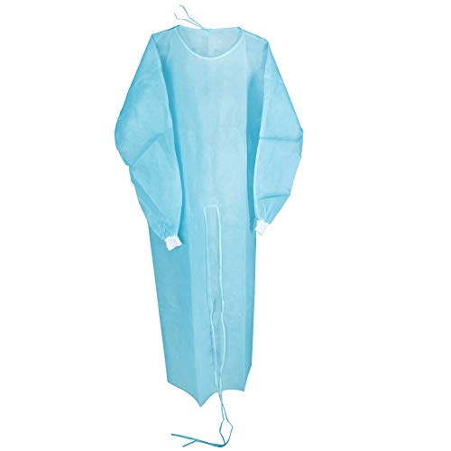 שמלת בידוד מגן 10 שמלות כחולות, חד פעמיות - שרוולים ארוכים ושרוול סרוג, שמלות PPE חיוניות קשרים ארוכים במיוחד, שמלות מעבדה לשנייה, Syntrue 10 pcs