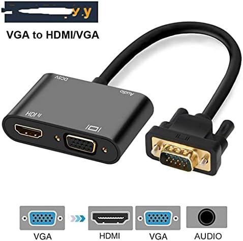 Ylhxypp vga ל- hdmi 3 ב 1 מתאם מפצל תצוגה כפולה עם ממיר שמע 3.5 ממ למקרן מחשב HDTV רב-יציאה