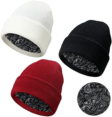 3 יחידות חורף סאטן מרופד כפת כובע חם באזיקים רגיל סאטן כובע חורף לסרוג כובע עם בטנה עבור גברים נשים בנות בני