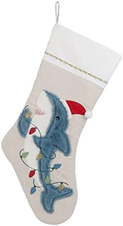 Mon Ami כריש חגיגי גרב חג המולד, מבוסס פשתן, עיצוב חג המולד, מושלם למונוגרמה