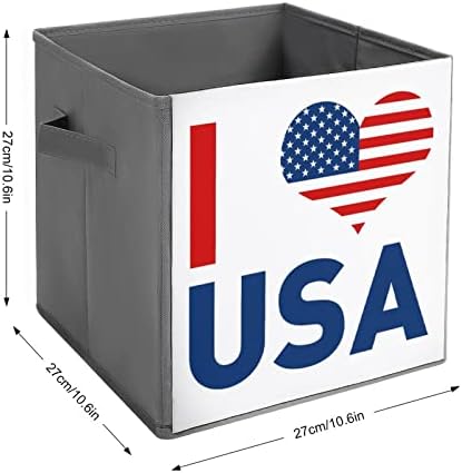 אני אוהב ארה ב-דגל אחסון פחי קוביות מתקפל בד מארגני עם ידיות בגדי תיק ספר תיבת צעצועי סל עבור מדפי ארון 10.6