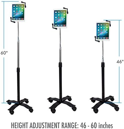 עמדת רצפת צוואר גוונוז-צוואר הגוונון הקומפקטי והמתכוונן של CTA עם גלגלים מסתובבים לאייפד 7/8/ 9 gen 10.2 ”, iPad Air 4, 12.9”, Surface Pro, Zebra & Tablets אחרים 7-13 ”
