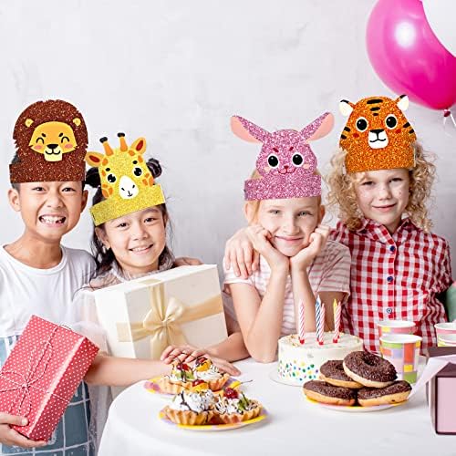 24 יחידות בעלי החיים מסיבת יום הולדת כובעי בעלי החיים סרטי ראש ג ' ונגל ספארי בעלי החיים נייר מסיבת כתר עבור בנות ילדים