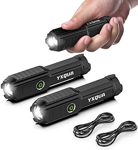 Yxqua 2 חבילה USB פנס נטען - פנסים קטנים ומוארים של LED, לומן גבוה, 4 מצבים, ניתן להתקרב, גודל מתנות הכיס לילדים