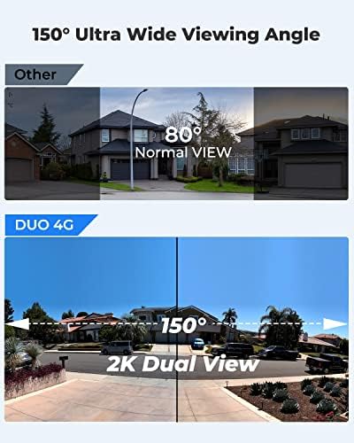 REOLINK 4G LTE מצלמת אבטחה סלולרית חיצונית, נוף רחב של עדשות כפולות, ללא WiFi, סוללה סולארית אלחוטית מופעלת, ראיית לילה של 2K זרקור, שיחה דו כיוונית, צמד 4 גרם W/חבילה פאנל 2 חבילה 2