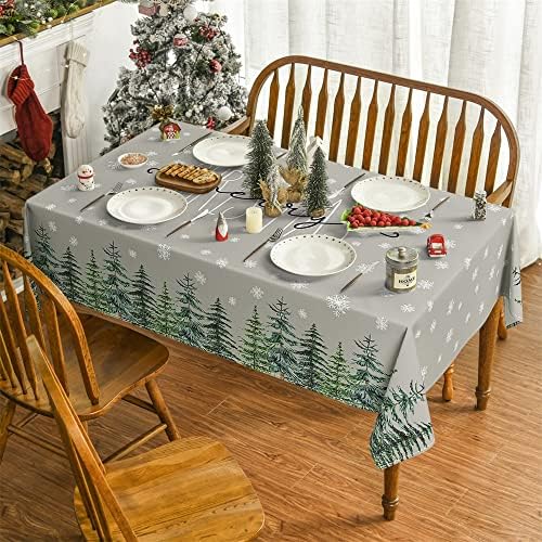 מפת שולחן יומית לחג המולד מלבן בגודל 60 על 84 אינץ', עץ חג המולד חג המולד שמח חג המולד חורף בד שולחן כיסוי שולחן חג למסיבה ארוחת ערב דקור