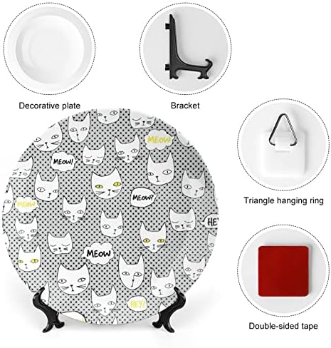 חתולים גרפיים צלחות דקורטיביות צלחות קרמיקה עגול עם עמדת תצוגה לעיצוב חתונה במשרד הביתי