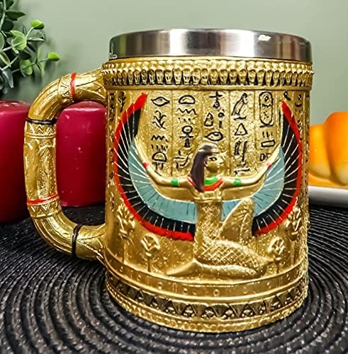 מתנה של אברוס נושא מצרי מכונף זהב איזיס אלת מאמהות וקסמים בירה קסם ספל קפה טנקארד ספל קפה לאוהבי תרבות מצרית עתיקה בית ספר לעיצוב כיתה משרד שולחן עבודה אביזר