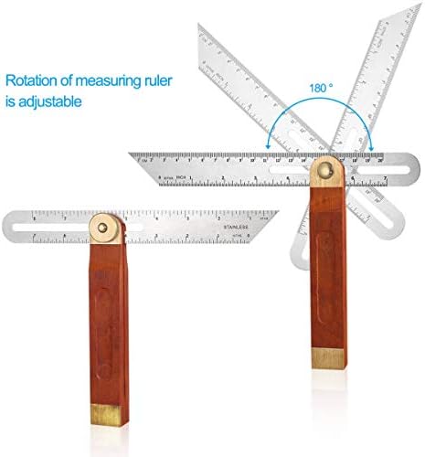 Doitool מתכוונן מד פוע זזה T- פוע מד עץ פוע זווית פוע זווית רב זווית כלי מדידה מתכוונן כלי מדידה עם ידית עץ קשה וסימנים מטריים וקיסריים