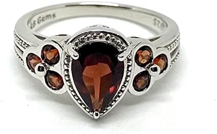 אבני חן כסף סטרלינג 925 טבעת אבני חן מקוריות בצורת אגס 9 על 6 עם אבן חן מודגשת עם מסגרת, גימור מצופה רודיום