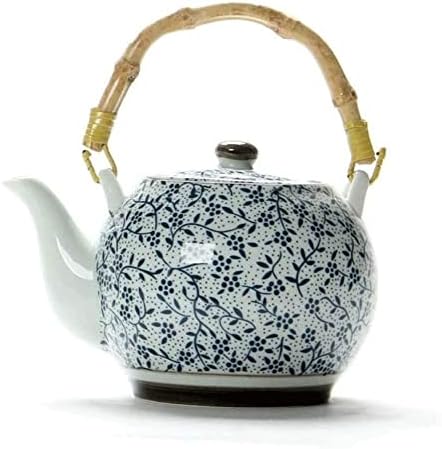 קומקום סיר תה צמחים, עיצוב נוסטלגי קרמיקה קרמיקה טמפרטורה גבוהה עמידה בקומקום 1000 מל כחול -לבן חרסינה קומקום עם קומקום מסננת