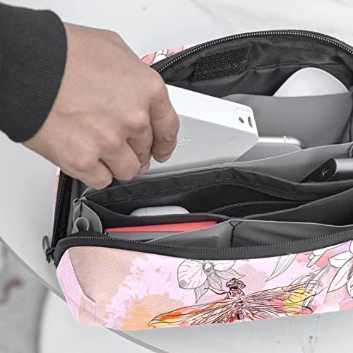 נשיאת תיק נסיעות שקית נסיעות USB מארגן כבלים כיס ארנק רוכסן בכיס, ציור אמנות פרח שפירית צבעי מים בצבעי מים