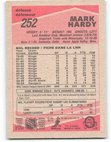 1989-90 O-PEE-CHEE 252 מארק הארדי ניו יורק ריינג'רס NHL כרטיס הוקי NM-MT