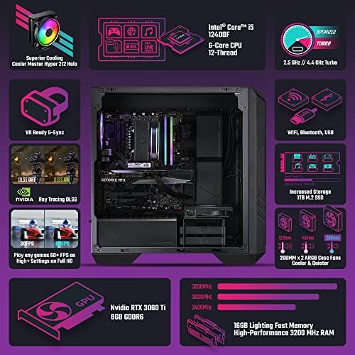 Cooler Master HAF 5 PRO PROMEAGH POMING PC - Intel I5 12400F - NVIDIA GEFORCE RTX 3060 TI - 16GB DDR4 3200MHz - 1TB M.2 NVME SSD - WIFI - Windows 11 - מחשב שולחני