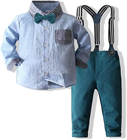 יון האו פעוט בגדי תינוקות ג'נטלמן חליפת בגדים חליפת קשת חולצות + תלבושות מכנסיים של כתמים