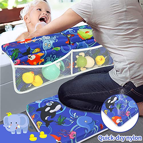 Yglolrame Baby Baby Bath Bath Weeler and Rest Rest Rest עם מארגן צעצועים כיסי כרית ברך עם אמבטיה מעבה עבור מחצלת פעוט לתינוק הורים ייבוש מהיר, מתקפל, לא החלקה, כחול כהה