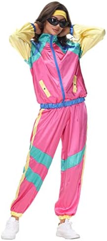 אימונית תלבושות של שנות ה -80 לגברים נשים, ז'קט ומכנסיים, חליפת סרט, תלבושת 1980 עבור קרנבל מסיבת וינטג 'של ליל כל הקדושים