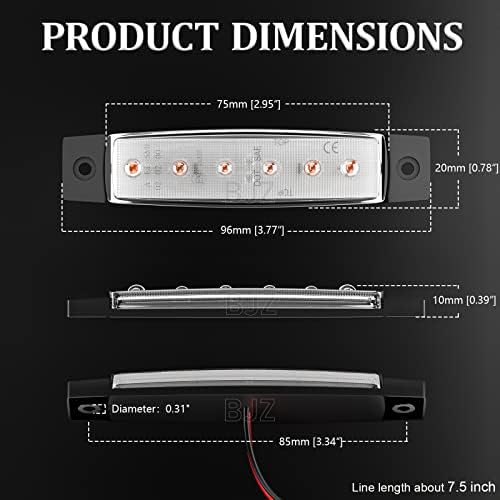 אמבר 6 הוביל סמן צד עמילות בר אור 12 וולט 3.8 רצועת נורית חיווי אות אחורית קדמית עמיד למים עבור טרקטורונים טרקטורונים טרקטורונים, 10 יחידות עם עדשה שקופה