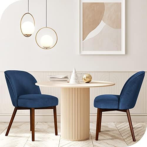 הרנסט מודרני אוכל כיסאות סט של 2, מרופד בד אוכל חדר כיסאות מבטא ארוחת ערב עם מוצק עץ רגליים מרופד מושב כיסאות מטבח כיסאות, כחול