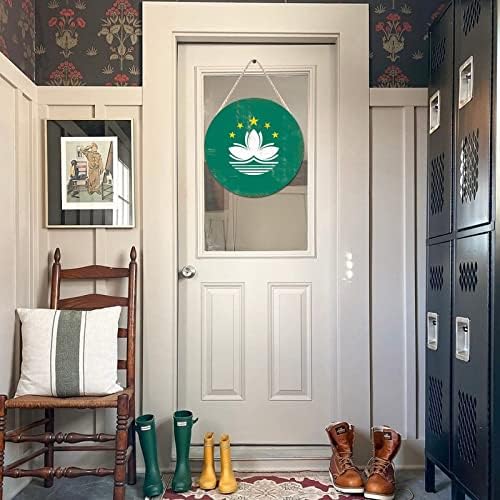 דגל מקאו שיק -עלוב שלט תלייה מעץ, לוח עץ מקאו פטריוטי לסלון חדר האוכל בחדר האוכל עיצוב קיר 8 x 8 אינץ '