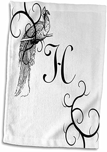 תמונת ורד תלת מימדית של מכתב H סגנון ויקטוריאני עם טווס מסתיר מגבת יד, 15 x 22, רב צבעוני