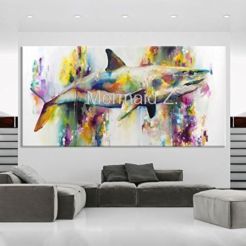 גרפיקה מצוירת ביד אמנות קיר מודרנית על בד שמן בעלי חיים ציור לווייתנים אמנות קנבס בצבעי מים ים חיה ביתית עיצוב בית צבעוני כריש לבן תמונות עיצוב חדר